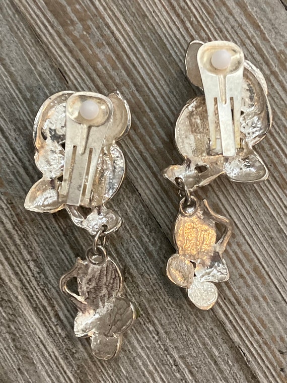 Boucles D'oreilles Clips Argent Et Vert - Style Vintage - Occasion En Très Bon état - Bijou Fantaisie
