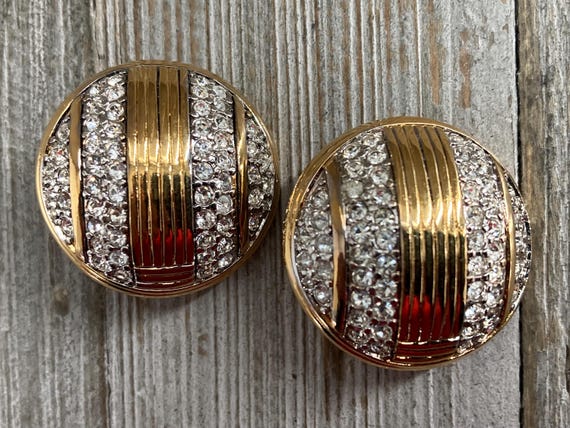 Boucles D'oreilles Clip Vintage Nina Ricci - Doré Et Strass, Parfaites Pour Une Touche Rétro