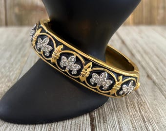 Vintage 1980's S.a.l/swarovski Gold & Black Enamel Hinged