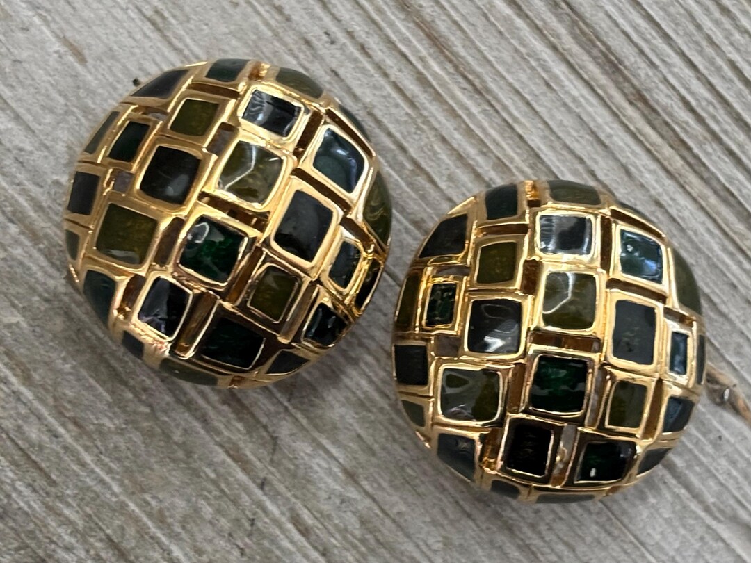 Gorgeous ST JOHN Signed 1990's Round Green and Gold Modern Classic Clip ...