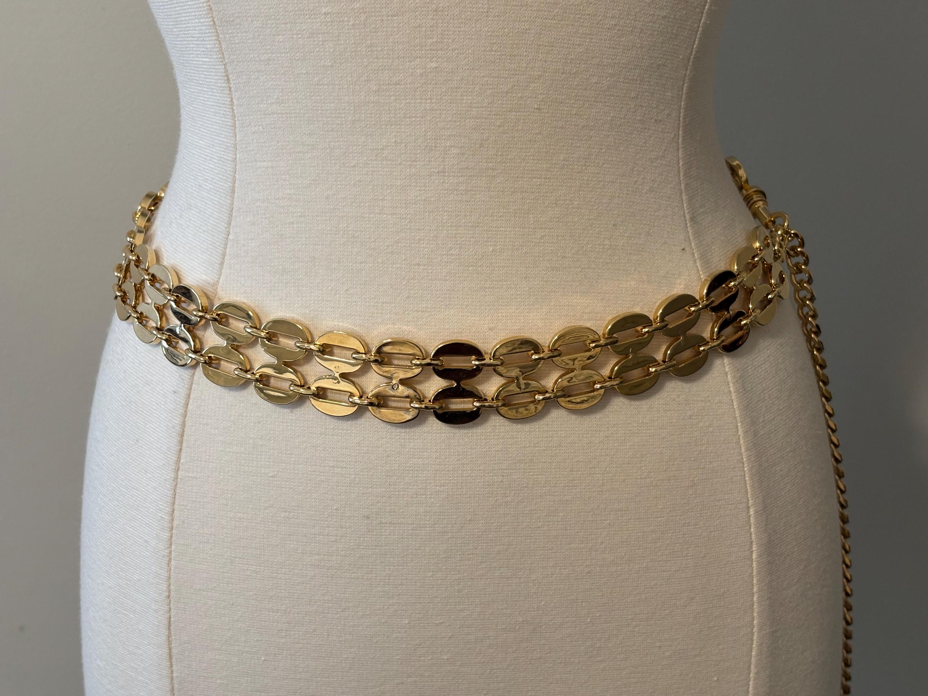 St. John Couture Gold-Tone Chain Cross Station Belt One Size Fits Most Vintage St. John Gold Star Draped Chain Belt – Recess main image 2