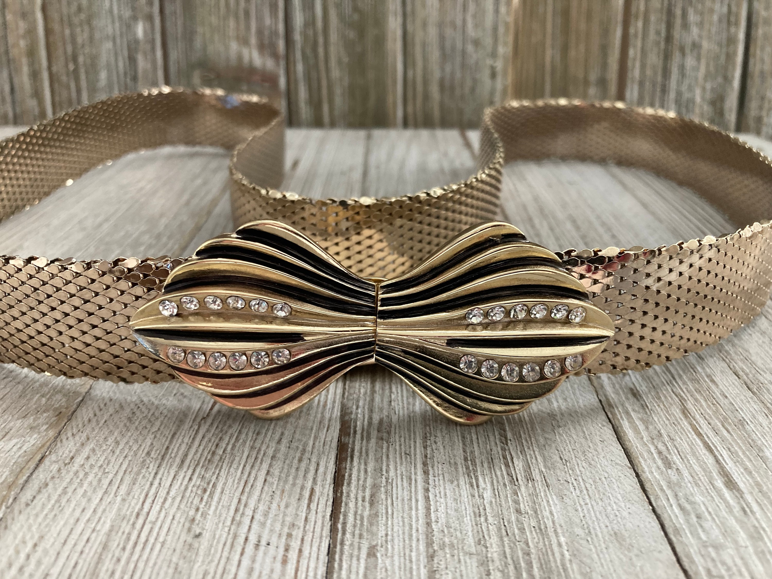 Whiting & Davis Gold Tone  Mesh Belt 1980s Whiting Davis Gold Belt, Oval Buckle | Shimmer All Night main image 2