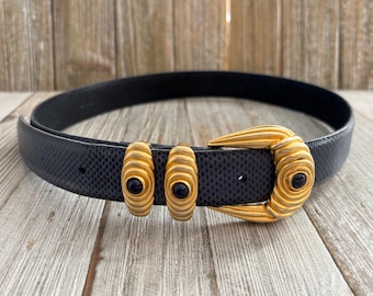 Alexis Kirk Vintage Black snake skin expandable belt - Black skin - Gold Vintage Alexis Kirk Black Snakeskin Adjustable Belt Ornate  main image 3