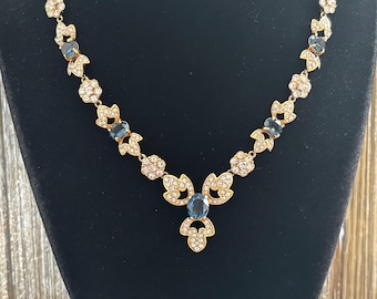 ATTWOOD SAWYER/A&S gesigneerd vintage jaren 80? Klassieke statementketting blauwe en heldere strass
