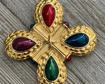 LIZ CLAIBORNE Vintage 1990's New Old Stock Multicolored Maltese Cross Brooch