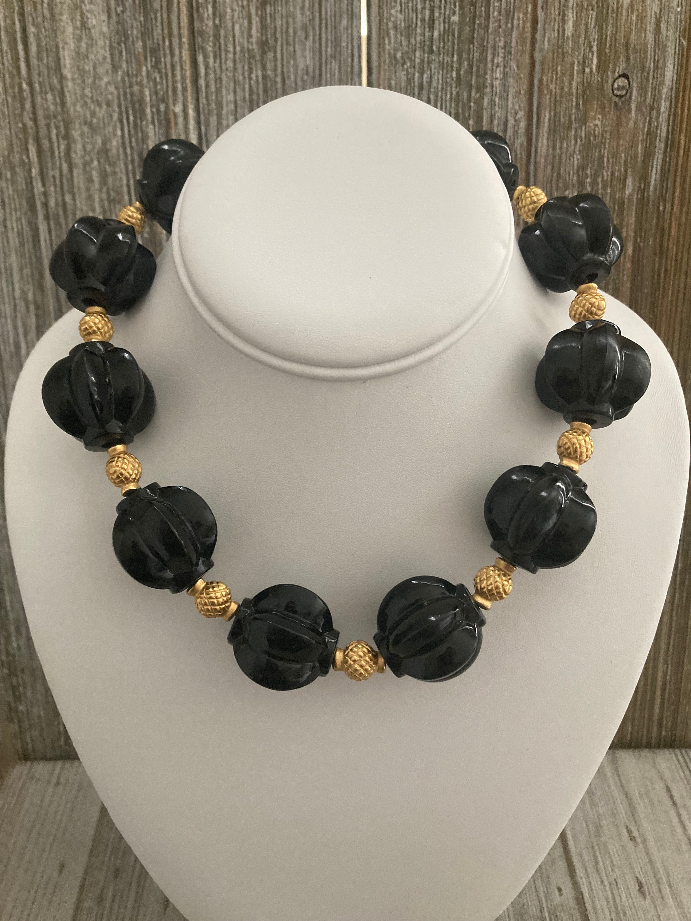 ANNE KLEIN Vintage 1980's-90's Chunky Gold and Black Lucite Heavy