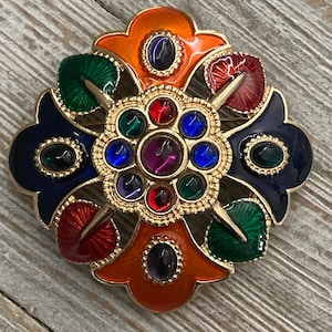 Beautiful Vintage 1990&#39;s Multicolored Statement Brooch With Cabochons