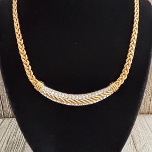 Stunning SWAROVSKI Signed 1990&#39;s Gold With Rhinestones Classic Statement Collar Necklace