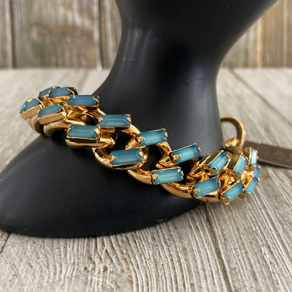 CAROLEE Signed Vintage 1990's New Old Stock Gold And Blue Modern Statement Bracelet