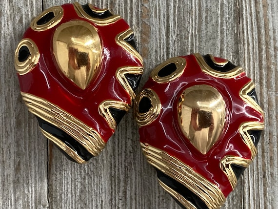 Gorgeous Vintage 1980's Gold, Red And Black Teard… - image 2