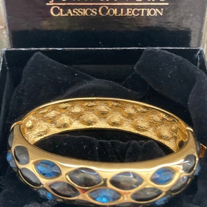 NIOB JOAN RIVERS Vintage 1990er Jahre Gold Mit Blauen Und Grünen Strass-Klapparmband