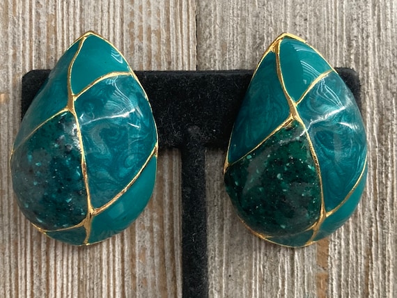 Beautiful Vintage 1980's-90's Teal And Gold Teard… - image 1