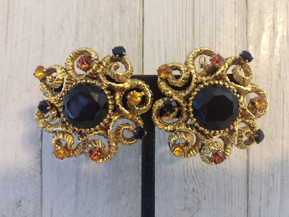 Vintage Graziano Chunky Gold Bejeweled Statement … - image 1