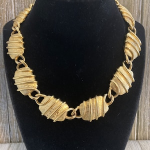 ANNE KLEIN Signed Vintage 1990&#39;s Chunky Gold Modern Runway Collar Necklace