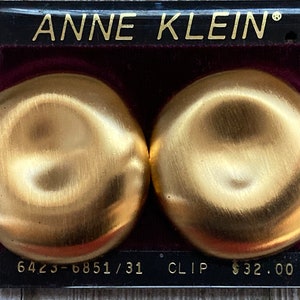 ANNE KLEIN vintage des années 1990 New Old Stock grandes boucles d'oreilles clip modernes en or image 1