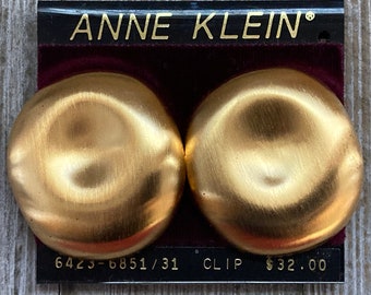 ANNE KLEIN Vintage 1990's New Old Stock Pendientes de clip de declaración moderna de oro grande