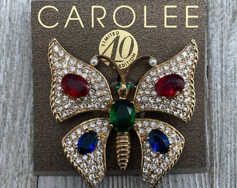 CAROLEE Vintage 1990's NOS Stunning Gold Butterfly Statement Brooch With Multicolored Rhinestones