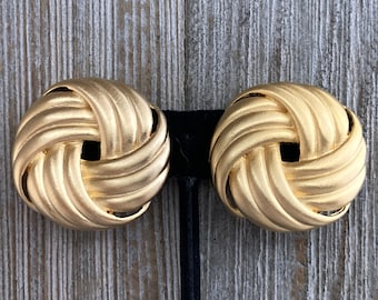 Boucles D'oreilles Clips Vintage Années 70 - Métal Doré Et émail Marron, Occasion