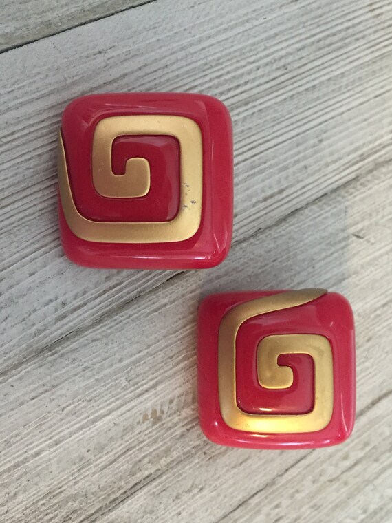 Vintage Modern 1970's  Red Lucite Statement Earri… - image 5