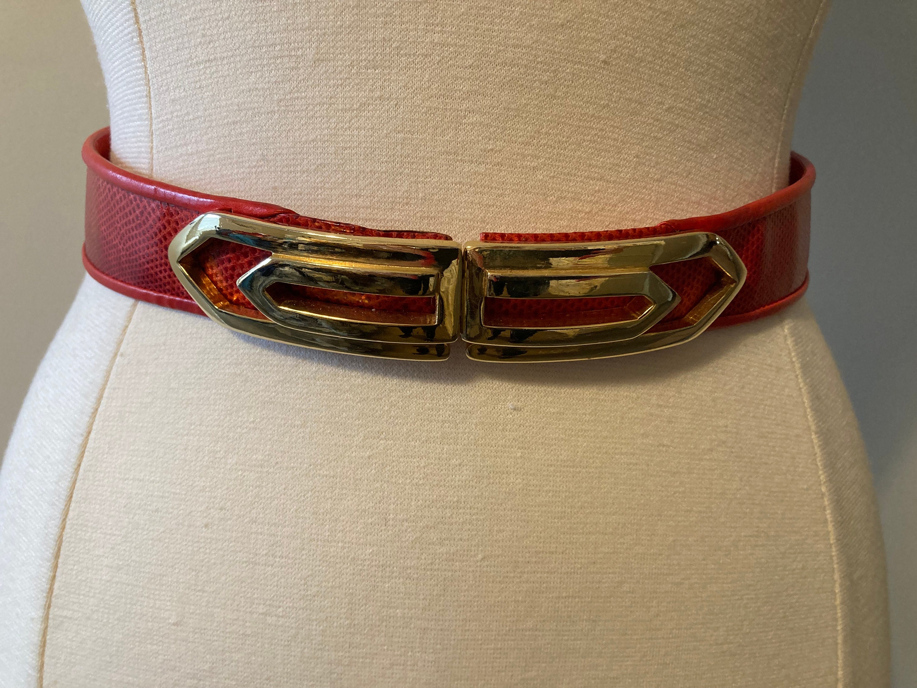 Vintage Judith Leiber red belt with gold clasp Judith Leiber Gold Medallion Lion Head Buckle Adjustable  main image 2