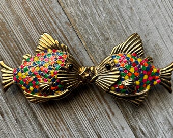 Vintage Mimi Di N Rainbow Fish Belt: Goldtone Buckle, Navy  display picture 3