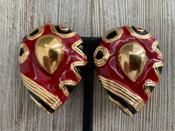 Gorgeous Vintage 1980's Gold, Red And Black Teard… - image 1
