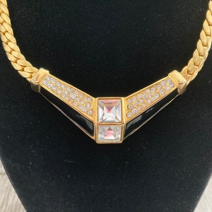 PARK LANE Vintage 1990&#39;s Gold And Black Modern Statement Collar Necklace With Rhinestones
