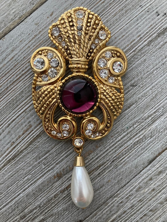 JEFF LIEB Vintage 1980's Massive Gold Classic Statement Brooch