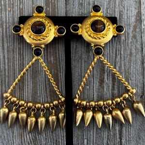 Vintage Linda Levinson Gold Tone Barette Garnet Cobochons artisan hair clip Linda levinson goldtone pave - Gem main image 3
