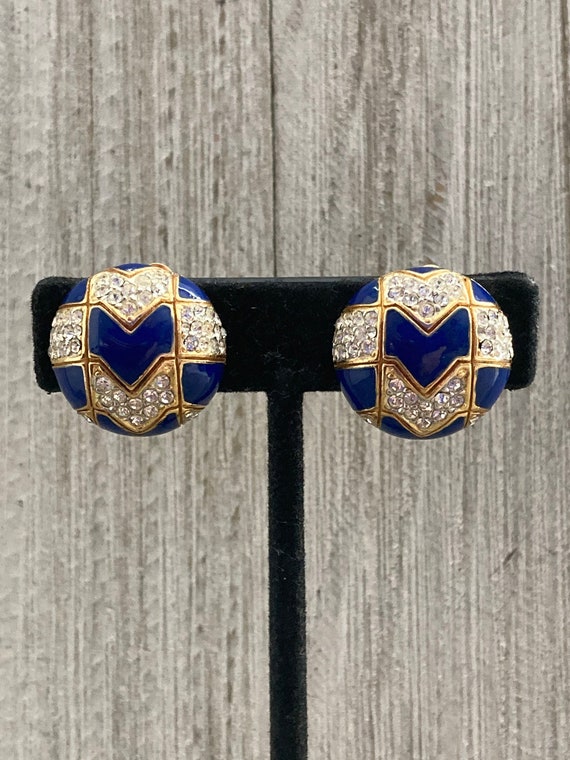 Vintage 1980's CINER Signed Blue Enamel & Rhinesto