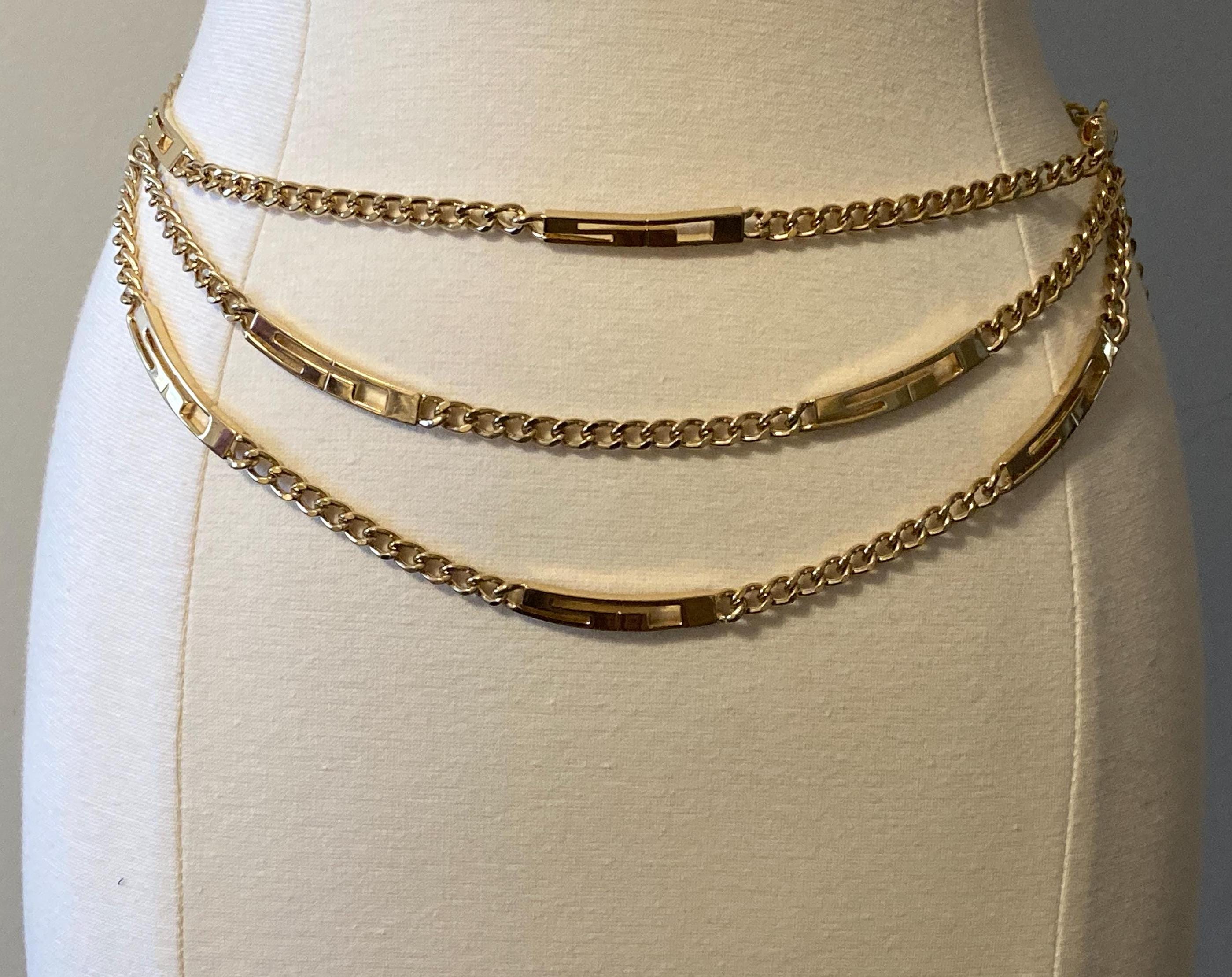 Gorgeous ST. JOHN Signed 1980s 90\'s Heavy Gold Modern Adjustable Chain Belt READ Vintage ST JOHN SJ Logo Designer Runway Layered Gold Tone  main image 4
