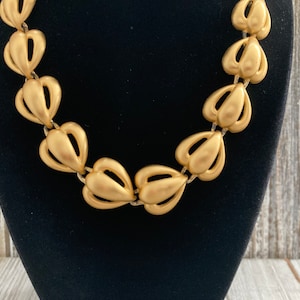 Stunning ANNE KLEIN Signed Vintage 1990&#39;s Matte Gold Modern Statement Runway Necklace