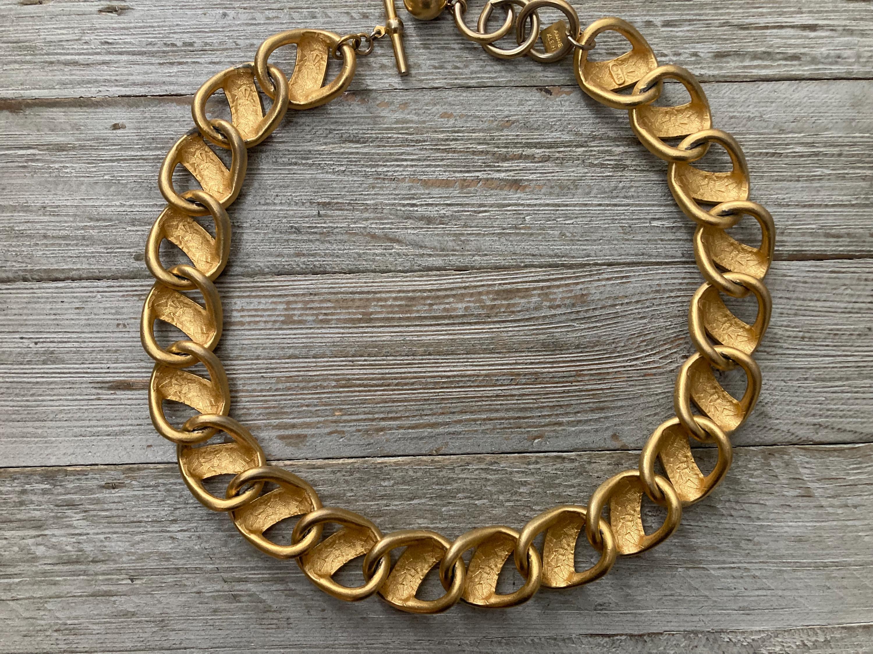 90s vintage Anne Klein brown leather silver metal mesh link chain bel Beautiful ANNE KLEIN Vintage 1990 main image 3