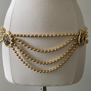 Exquisite KARL LAGERFELD Signed Vintage 1980's-90's Gold And Black Modern Classic Couture Chain Belt
