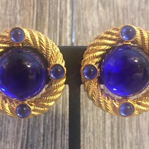 PARK LANE Pendientes vintage Gripoix Moghul dorados de los años 80 y 90 con cabujones azules