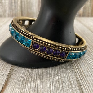 HEIDI DAUS Signed Vintage 1990 Roxo e Azul Strass Pulseira Articulada Clássica