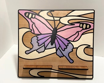 Quilted Butterfly Tablet Stand, Handcrafted Functional Art Piece, Recipe Book Holder, Gift for Nature Lover