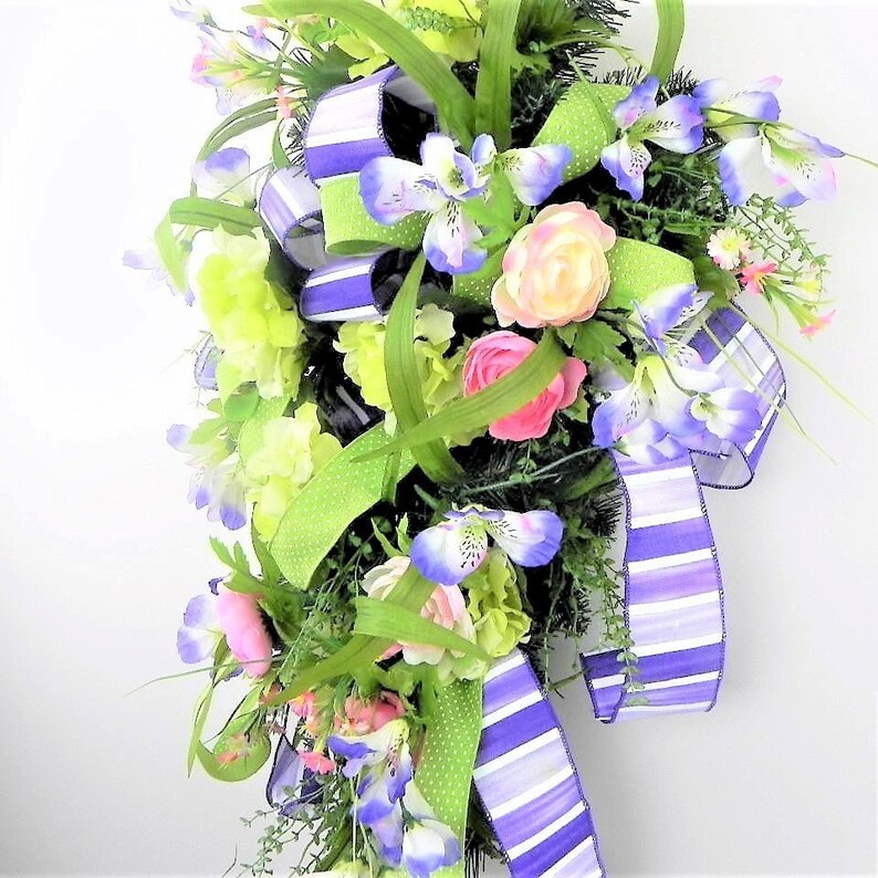 Spring Swag Wreath,Spring Teardrop Swag,Floral Swag,Spring Wreaths for Front Door,Spring Summer Swag,Easter Swag,Elegant Wreath,Spring Decor