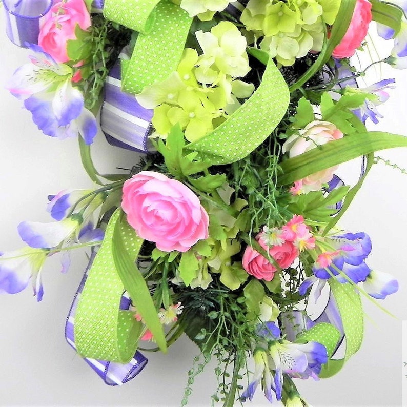 Spring Swag Wreath,Spring Teardrop Swag,Floral Swag,Spring Wreaths for Front Door,Spring Summer Swag,Easter Swag,Elegant Wreath,Spring Decor