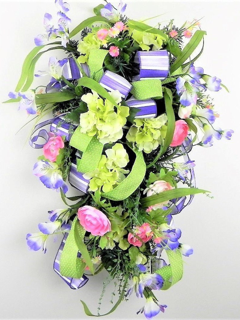 Spring Swag Wreath,Spring Teardrop Swag,Floral Swag,Spring Wreaths for Front Door,Spring Summer Swag,Easter Swag,Elegant Wreath,Spring Decor