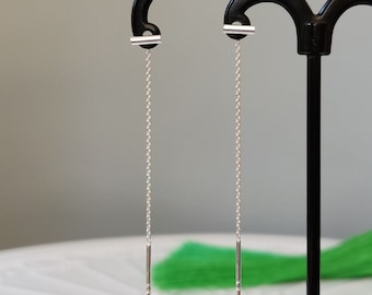925 Sterling Silver Bar Chain Pull Through Threader Earrings