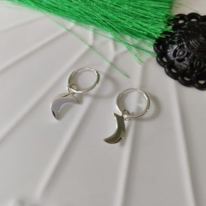 925 Sterling Silver Hoop Earrings with Removable Crescent Moon Charms