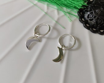 925 Sterling Silver Hoop Earrings with Removable Moon Charms