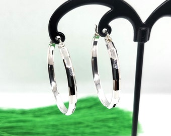 925 Sterling Silver Sparkling Faceted Surface On Circle Hoop Earrings