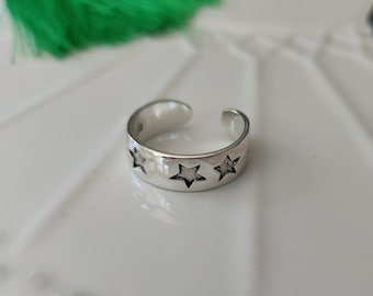 925 Sterling Silver Embossed Star Toe Ring