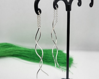 925 Sterling Silver Pull Through Threader Wavy Wire Earrings