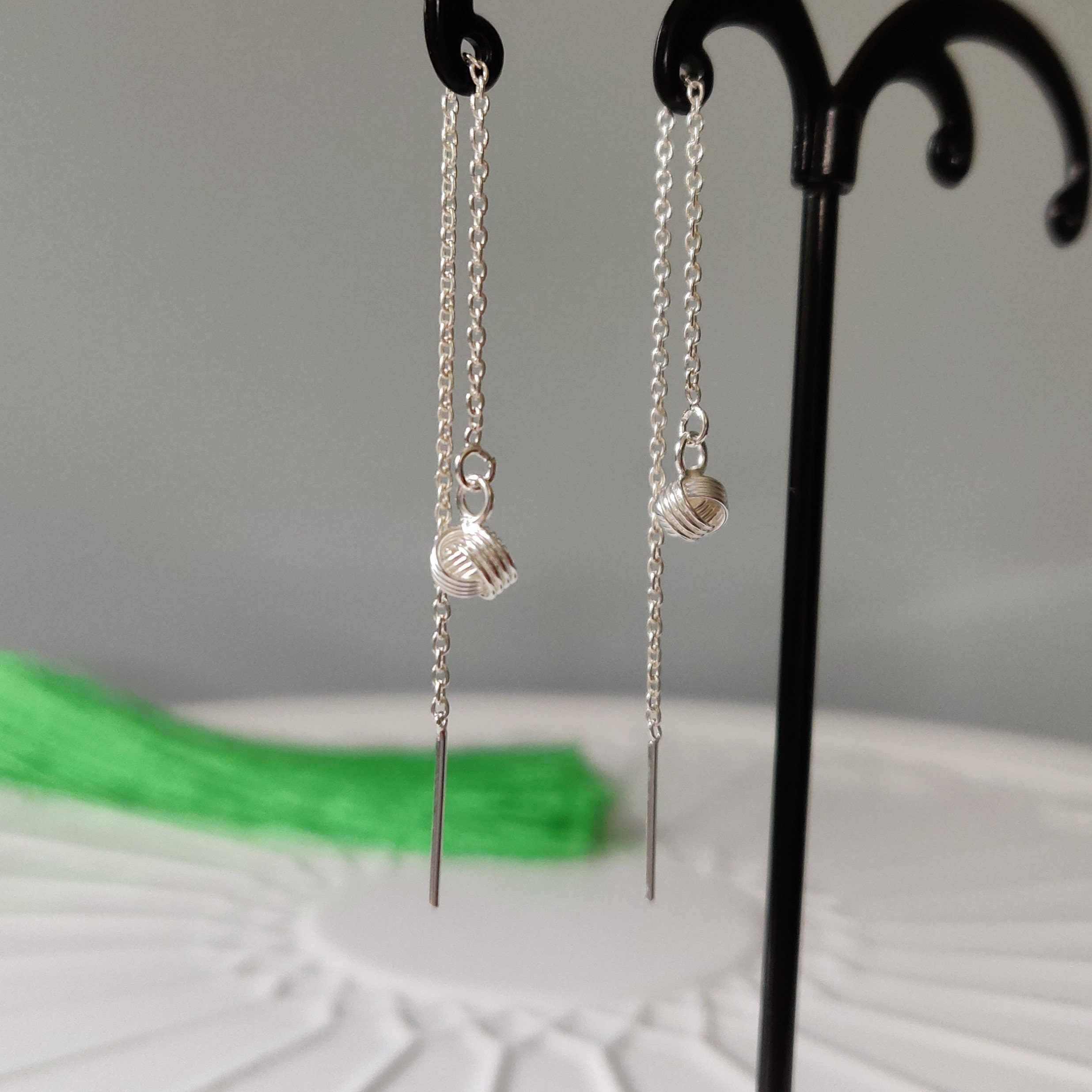 New 925 Sterling Silver Pull Thread Through Ear Disc Chain Dangle Earrings New 925 Sterling Silver Pull Thread Through Ear Disc Chain Dangle Earrings