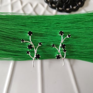 925 Sterling Silver Ear Climber / Crawler Branch Black or Clear Crystal Earrings