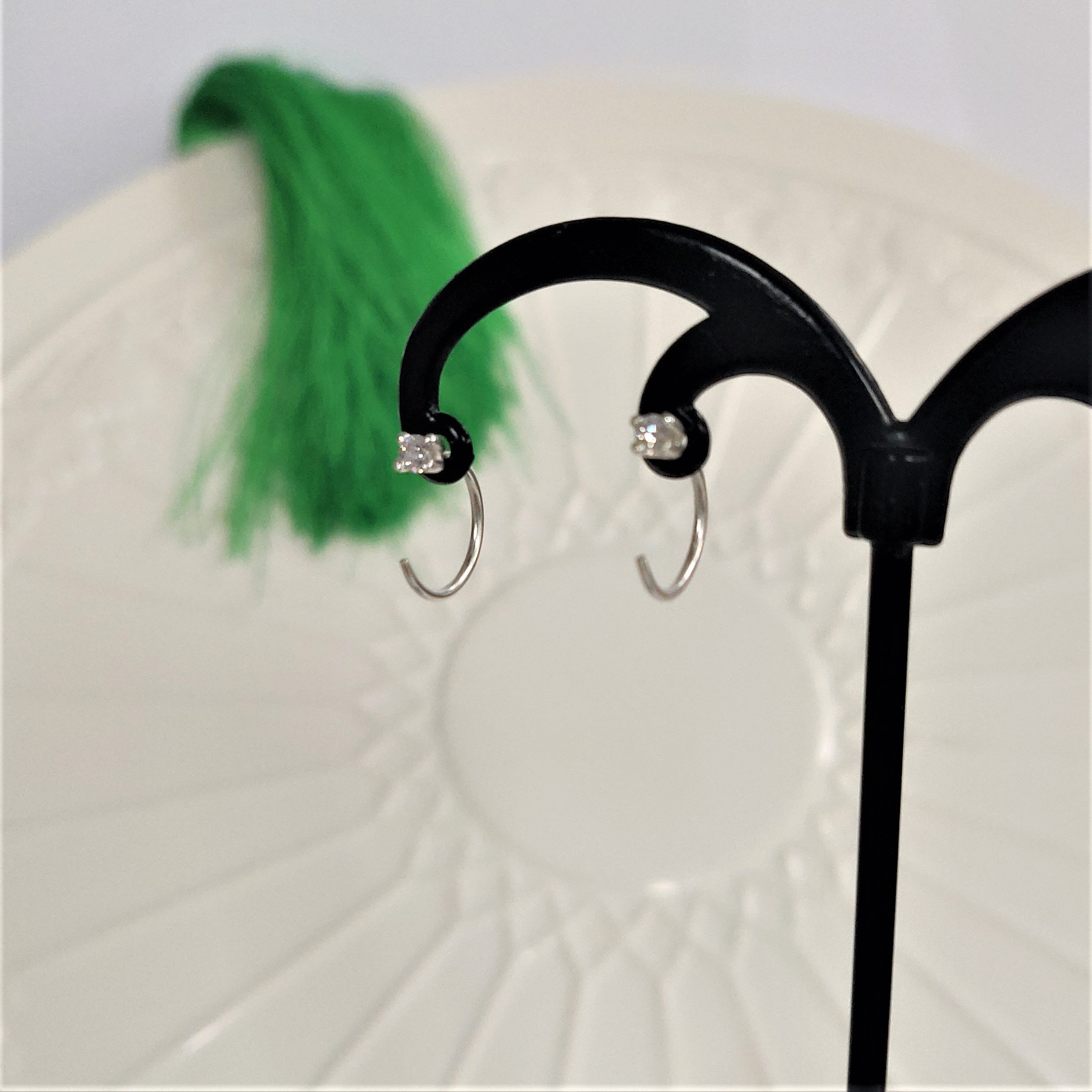 Boucles D'oreilles Pendantes Argent .925, Zircon Carré Blanc – Neuf Sans Boîte