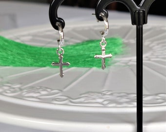 925 Sterling Silver Cross Hanging Curve Stud Earrings